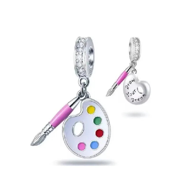 925 Sterling Silver Airplane, Leaf & Angel Charms | Painted Bead Pendants Fit Original European Bracelet DIY Jewelry