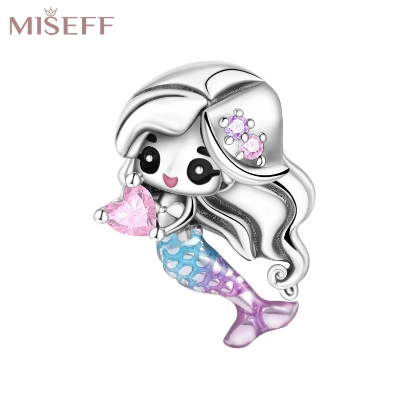 MISEFF 925 Sterling Silver Pink Mermaid Charms Beads | Fit Original Bracelet DIY Women Jewelry Gift
