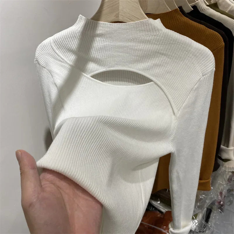 Women's Slim Knit Sweater | Autumn Winter Pullover Top | Long Sleeve Elastic Knitted Shirt for Women