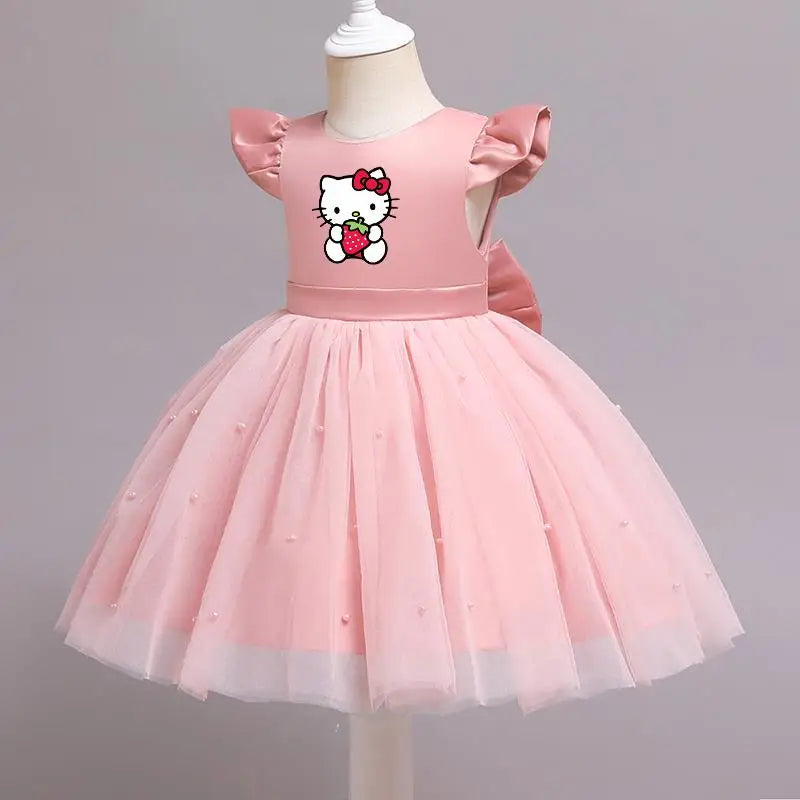 Hello Kitty Girls Lace Tulle Tutu Dress – Sleeveless Princess Wedding & Party Gown for Kids