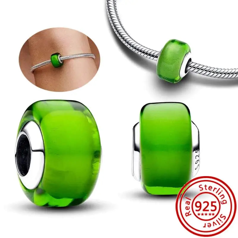 New 925 Sterling Silver Forever Always Love Murano Glass Beads | Sparkling Lucky Charms for Original Pantaro Bracelets DIY Jewelry