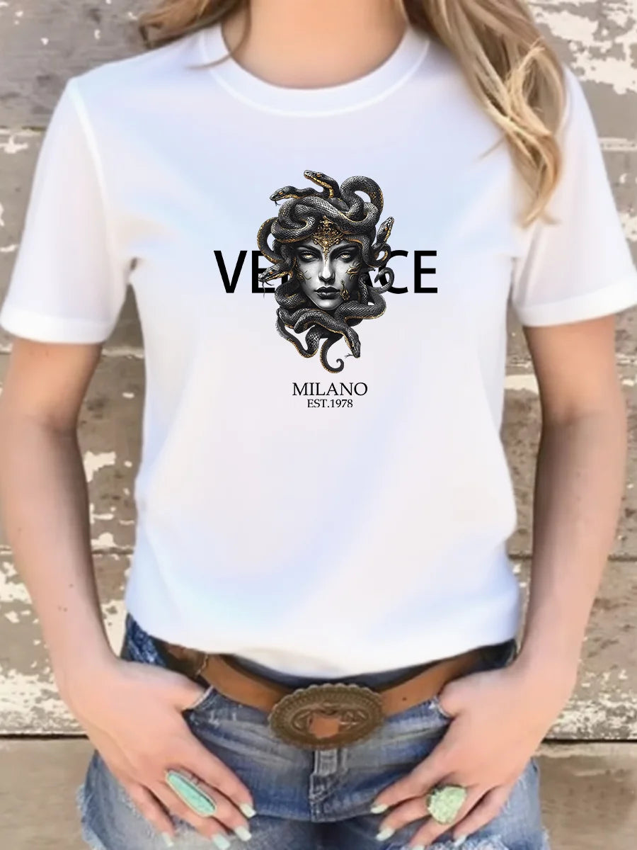 Luxury Black Cartoon Print Sailor Collar T-Shirt | Women’s Y2K Summer Trend Top