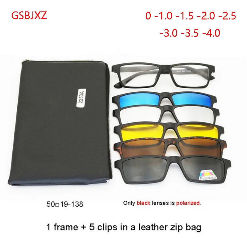 GSBJXZ Fashion Myopia Clip Sunglasses – Men & Women Polarized Clip-On Prescription Glasses | 5 Clip Set 0 to -4.0