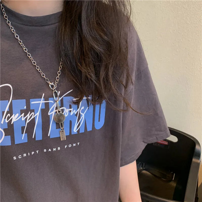 Oversized American Street Style T-Shirt for Women | Retro Loose Cotton Casual Top