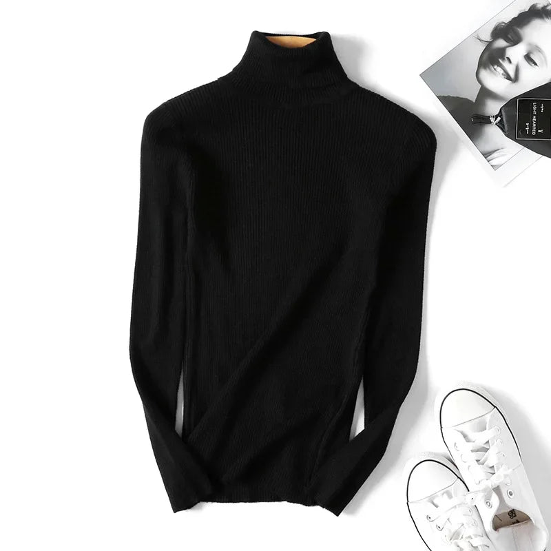 Women’s Knitted Turtleneck Sweater | Autumn Winter Slim Fit Ribbed Polo-Neck Jumper Pullover