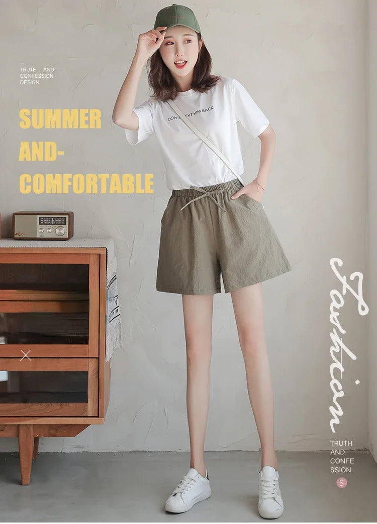 2024 Women’s Cotton Linen Summer Shorts – Casual Solid High Waist Loose Shorts with Pockets | Plus Size Soft Girls Shorts