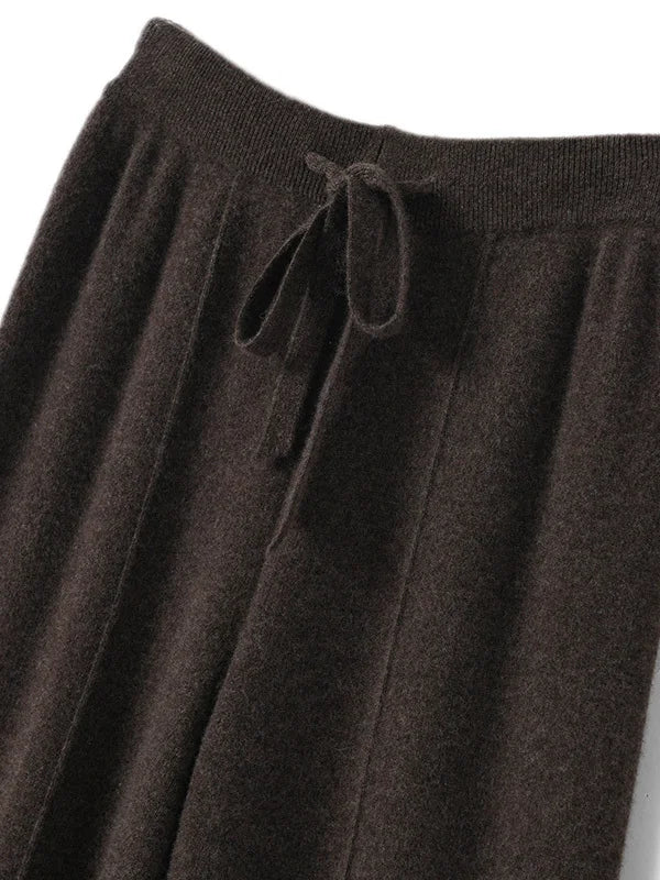 High Waist Knitted Wool Wide Leg Pants – Extended Length Drawstring Casual Loose Slimming Trousers for Autumn & Winter