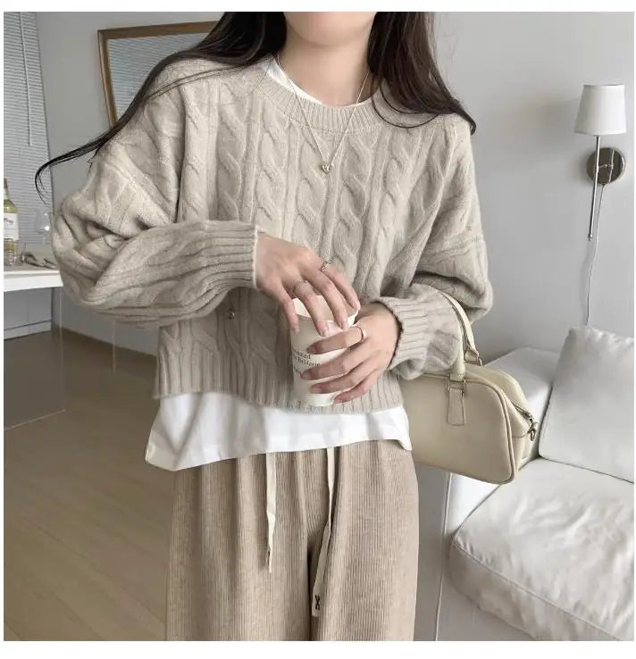 Soft Knit Sweater Women’s Top – Lazy Sleeve Inner Wear | Autumn Winter New Arrival Twist Cotton Long Sleeve Round Neck