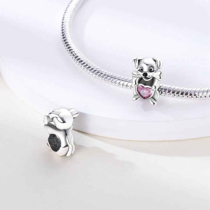 925 Sterling Silver Animal Charms | Cat, Dog & Heart Beads Fit Original Bracelet DIY Jewelry Gift for Women