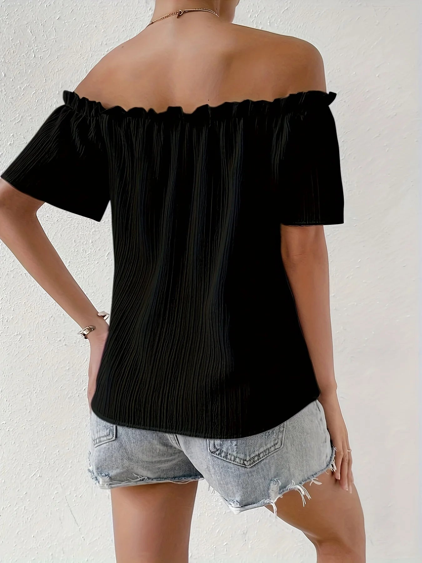 Summer Elegant Strapless Chiffon Blouse for Women – Off-Shoulder Solid Casual Office Top ✨🌸