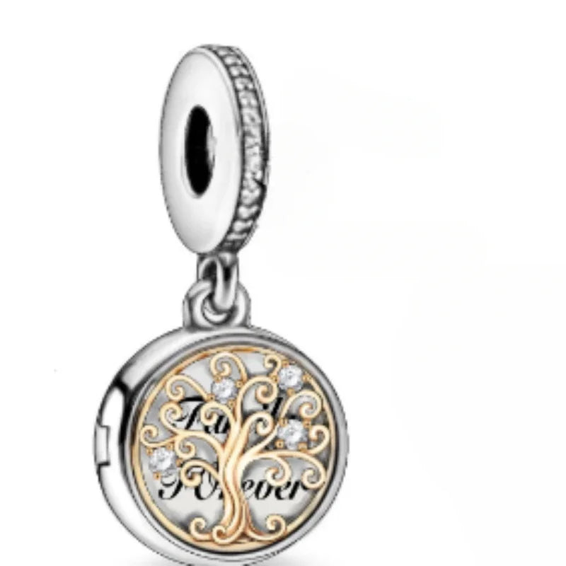 925 Sterling Silver Golden Heart Lock & Birthday Candle Charm | Fit Original Pandora Bracelet DIY Jewelry