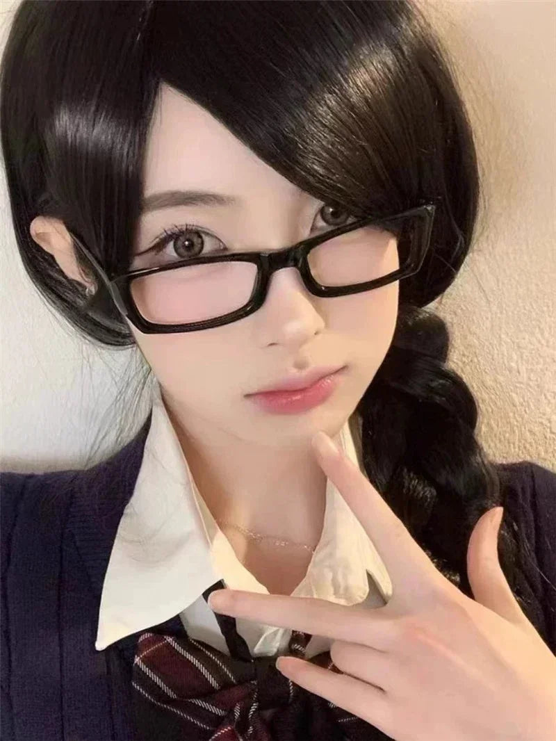 Japanese Korean Small Square Frame Glasses for Women – Retro Harajuku Clear Reading & Blue Light Blocking Eyewear