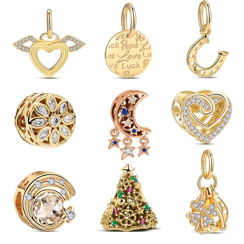 925 Silver Golden Bees & Yellow Roses Dangle Charm | Fit Original Bracelet Jewelry Gift