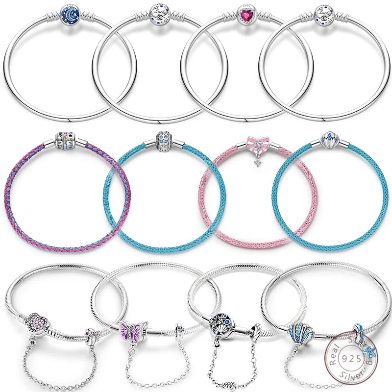 925 Sterling Silver Rainbow Leather Braided Bracelet | Eternal Love Stars & Moon Charm – DIY Women’s Beaded Jewelry Gift