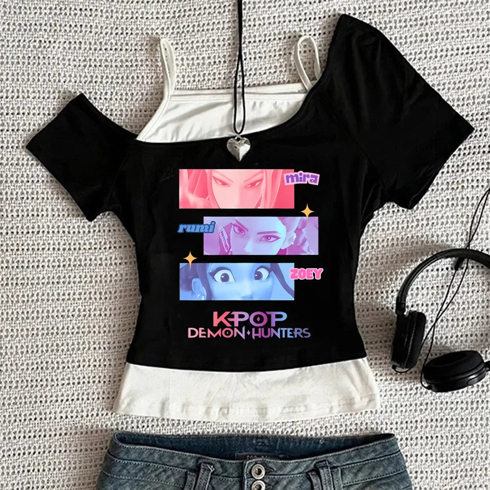 Y2K KPop Demon Hunters Graphic Sleeveless Tank | Casual Harajuku Streetwear | Japanese Rock Punk Camis