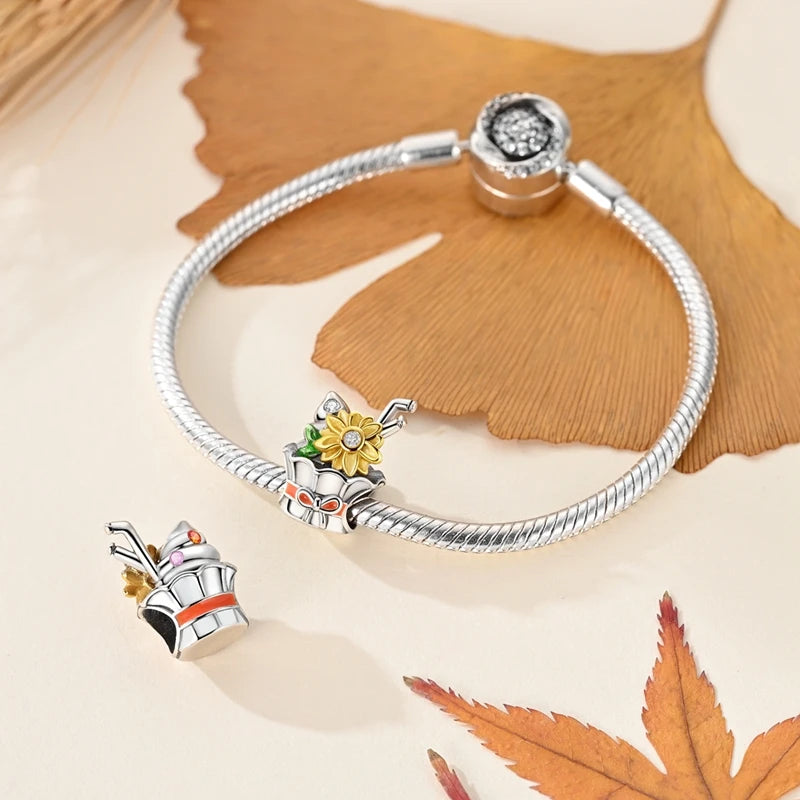 Halloween 925 Sterling Silver Charms | Pumpkin Skeleton Witch Bat Beads for Bracelet DIY Jewelry