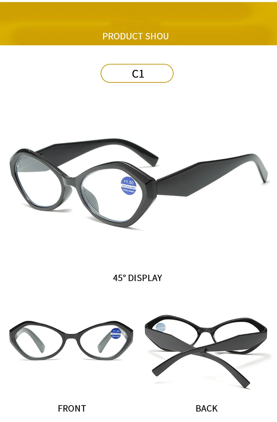 New Elegant Polygon Reading Glasses – Blue Light Blocking Farsight Presbyopia Goggles +1.0 to +4.0