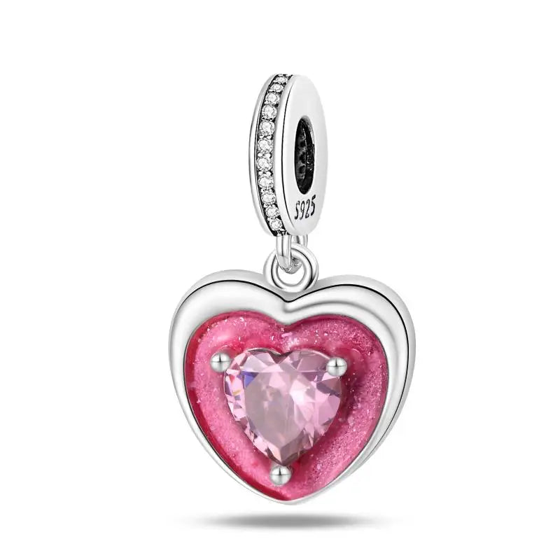 925 Silver Plated Magic Mirror Princess Angel Pink Charm Beads | Fits Original Pan 925 Bracelet | Exquisite DIY Jewelry