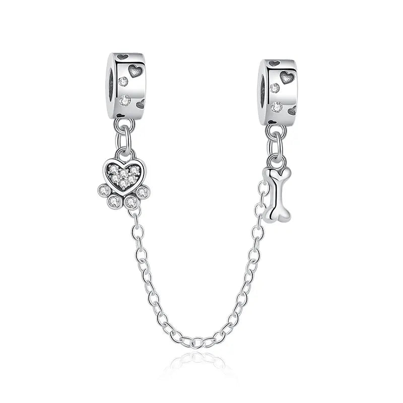 925 Sterling Silver Love Pets Dog Cat Paw Print Charm Beads for Women