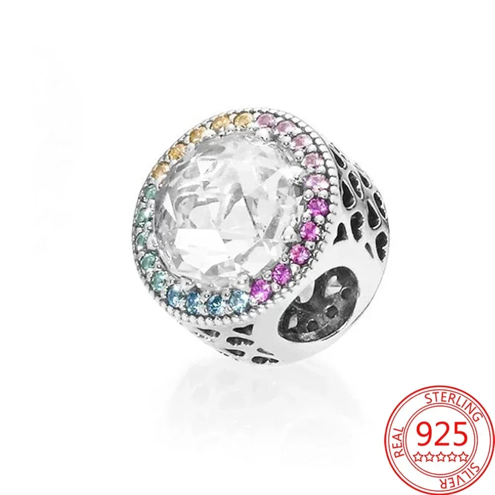 925 Sterling Silver Murano Glass Galaxy & Clover Heart Beads | Fit Pandora Bracelet DIY Jewelry Gift for Mum