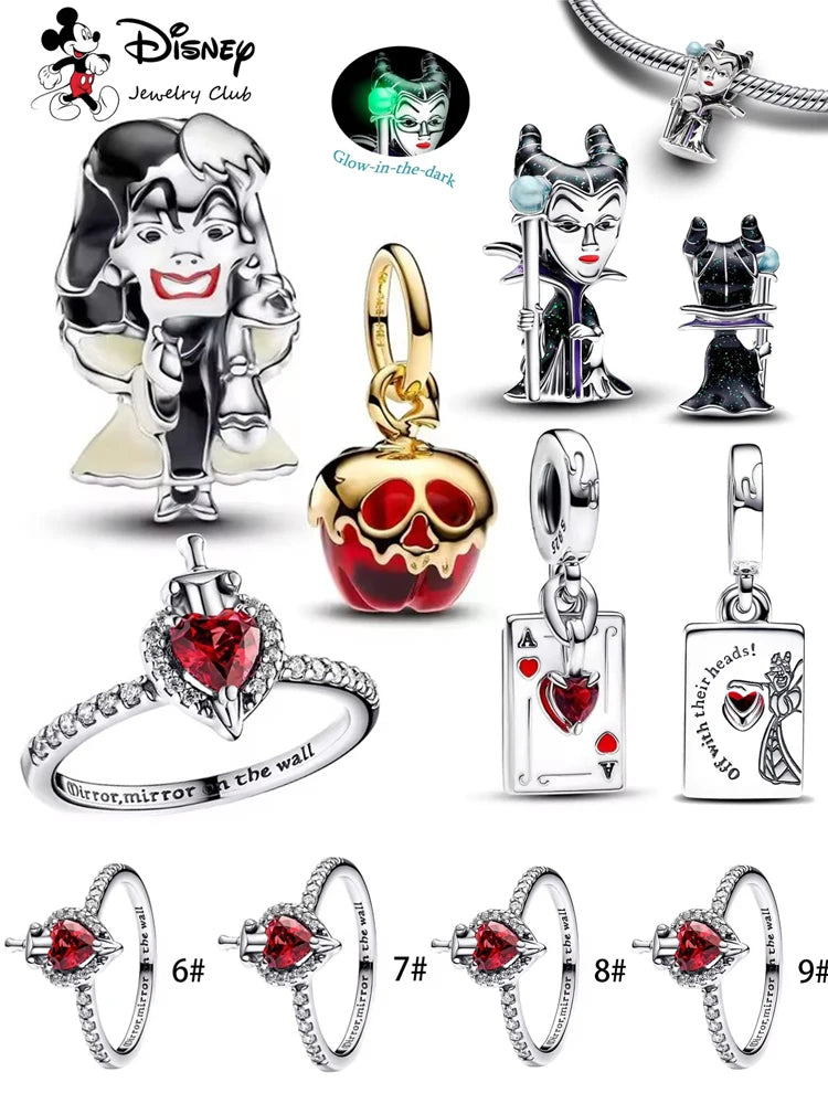 Miniso Disney 925 Sterling Silver Villains Charm Set | Cruella De Vil & Maleficent Charms Fit Original Bracelet