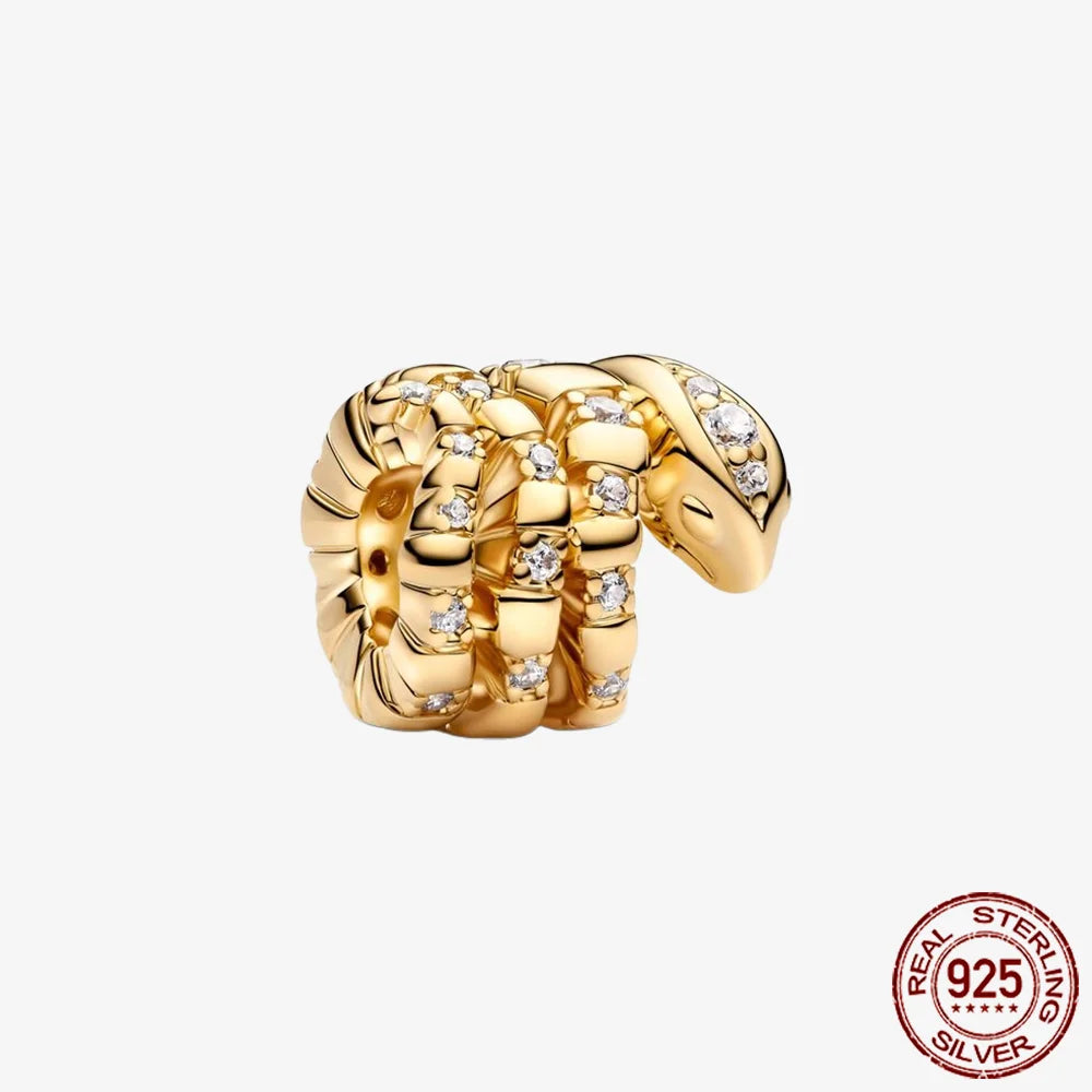 Sparkling Golden Series 925 Sterling Silver Pavé Clip Charm | Fit Original Pandora Bracelet – DIY Jewelry Christmas Gift