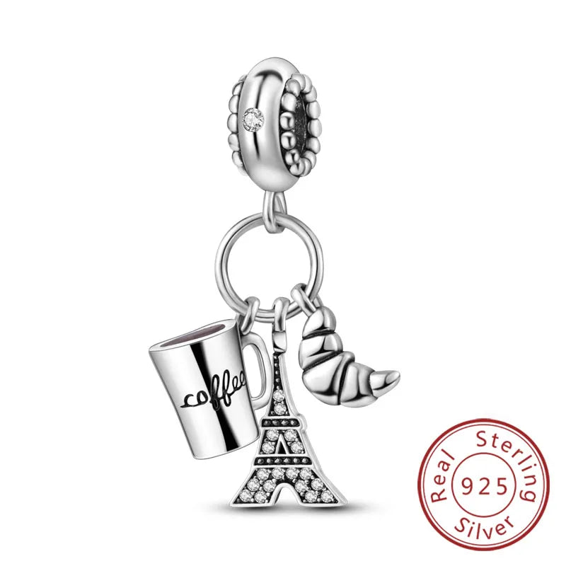 Original 925 Sterling Silver Paris Tower & Travel Charms – DIY Bracelet & Pendant Jewelry
