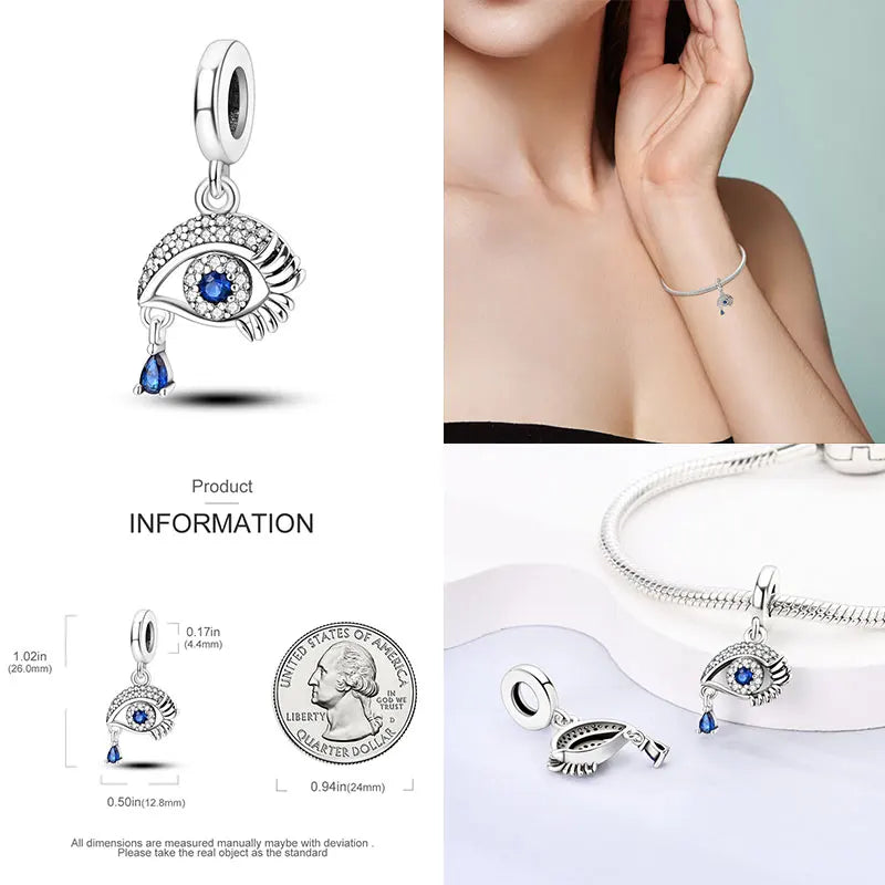 925 Sterling Silver Blue Zircon Evil Eye Charm | Original Devil Eye Series Bead Fits Pandora Bracelet – Women’s DIY Jewelry Gift
