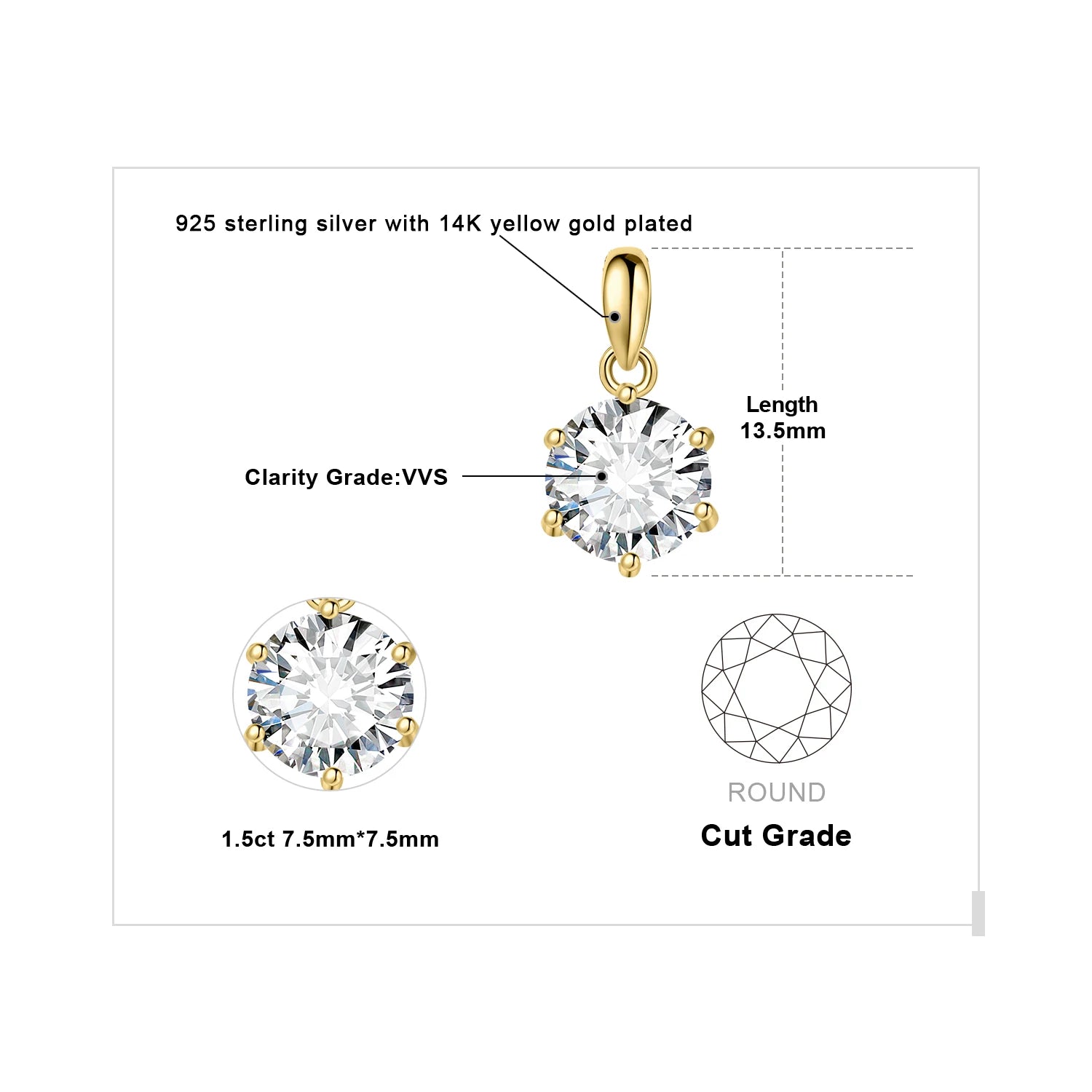 JewelryPalace Moissanite 1-3CT Round Pendant – 925 Sterling Silver Necklace for Women