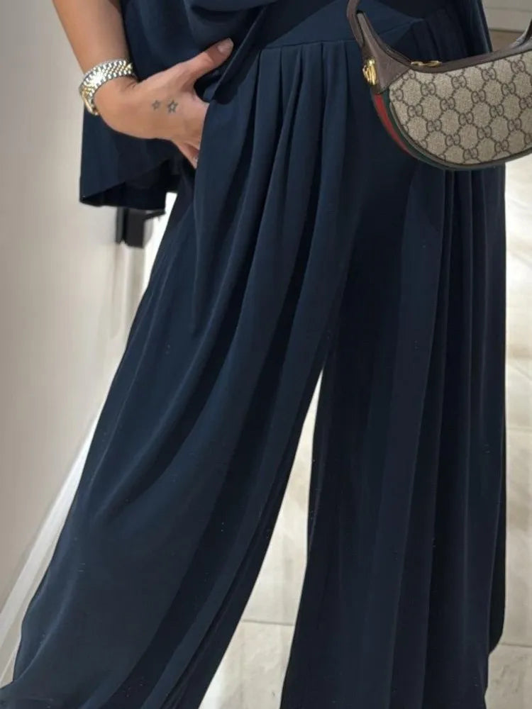 Casual Women’s 2-Piece Set – Short Sleeve T-Shirt & High Waist Wide-Leg Trousers Summer Fashion 🌿☀️