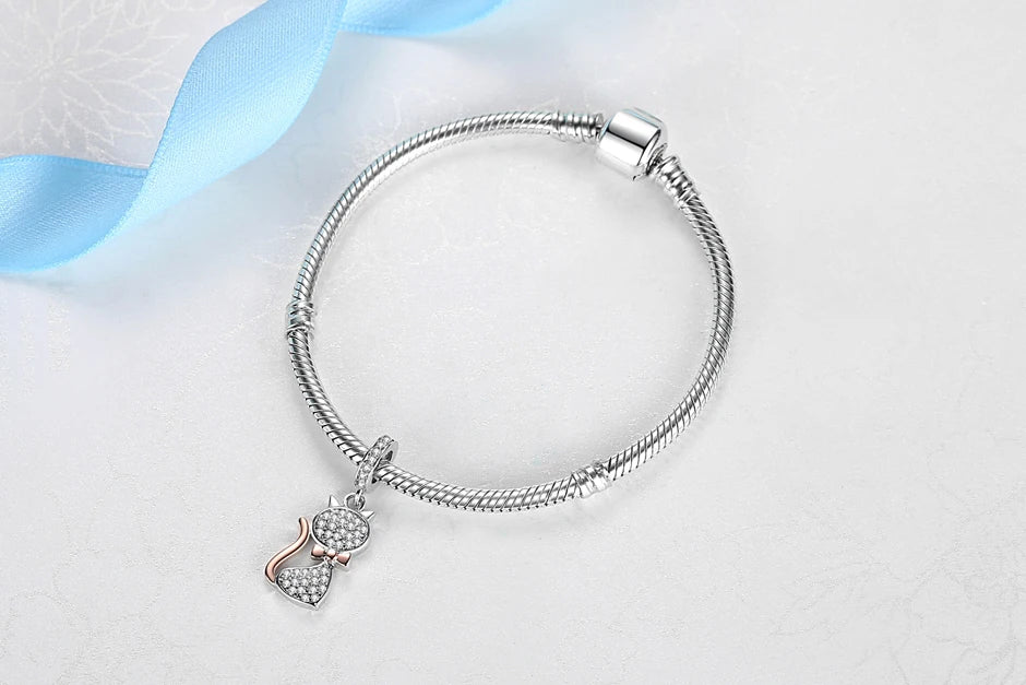 925 Sterling Silver Love Pets Dog Cat Paw Print Charm Beads for Women