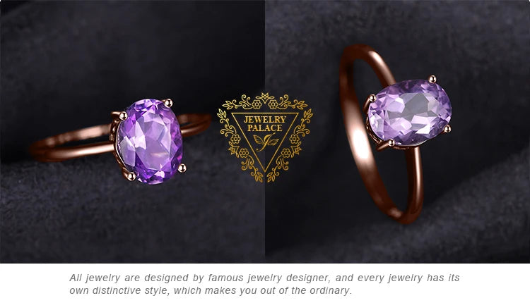 JewelryPalace 925 Sterling Silver Oval Gemstone Ring for Women | Rose & Yellow Gold Plated Amethyst Citrine Garnet Topaz Peridot Ring