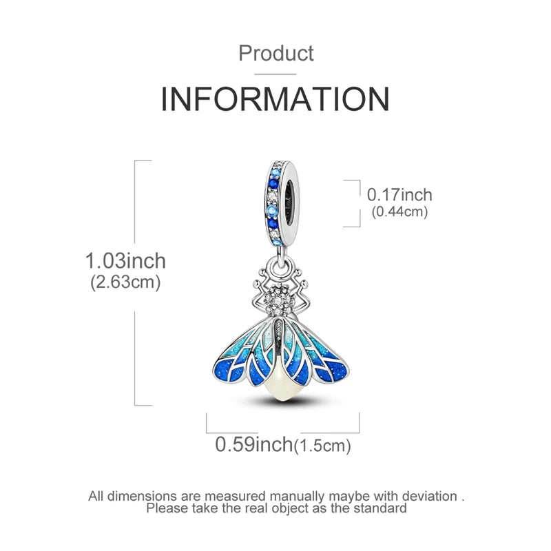 Original 925 Sterling Silver Glowing Firefly Charm Beads – DIY Bracelet Pendant for Women