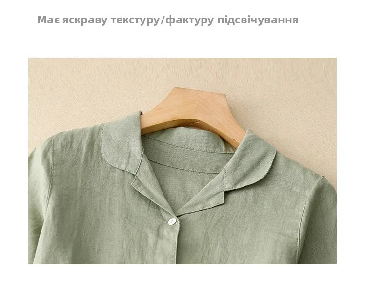 Pure Linen Shirt Dress – Women's Summer Lightweight Breathable Long Dress, Loose Plus Size with Slimming Belt