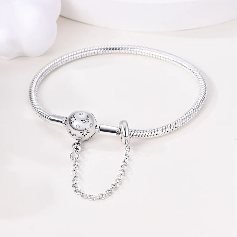 925 Sterling Silver Rainbow Leather Braided Bracelet | Eternal Love Stars & Moon Charm – DIY Women’s Beaded Jewelry Gift