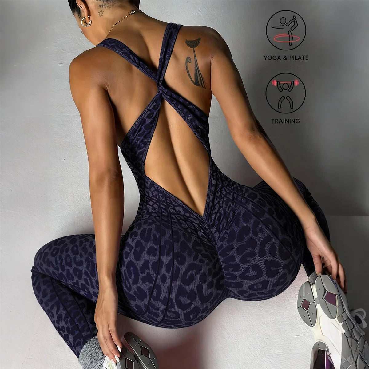 Women’s High Elasticity One-Piece Sports Yoga Suit – Cross Strap Backless Tight Fit 🧘‍♀️✨