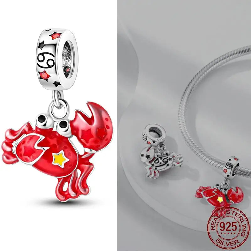 Original 925 Sterling Silver 12 Constellation Luminous Charm | Fits Pandora 3mm Bracelet DIY Jewelry Gift for Women