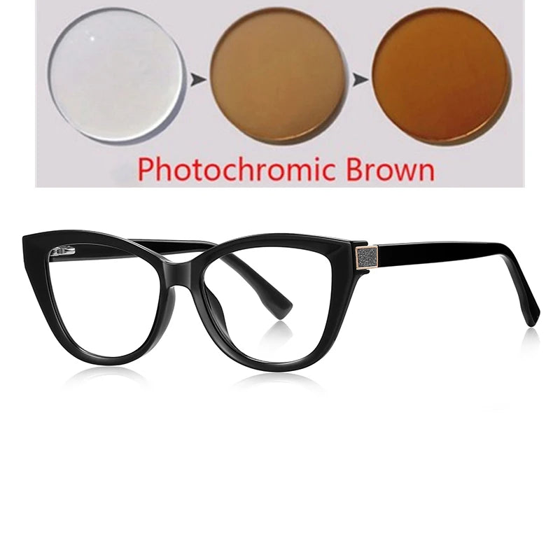 Fashion Women Myopia Glasses – Big Frame TR90 Anti-Blue Light Luxury Cat Eye | Custom Prescription Eyewear 0 to -6.0