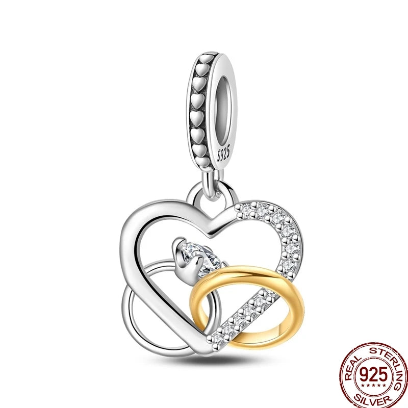 100% 925 Sterling Silver Heart Family Charms with Pumpkin & Pave Zircon Pendant – Fits Original Bracelet DIY Jewelry Gifts