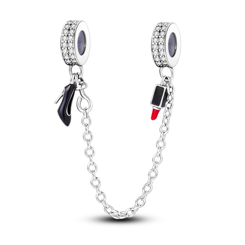 925 Sterling Silver Star Moon Safety Chain Charm | Pandora Fit Jewelry