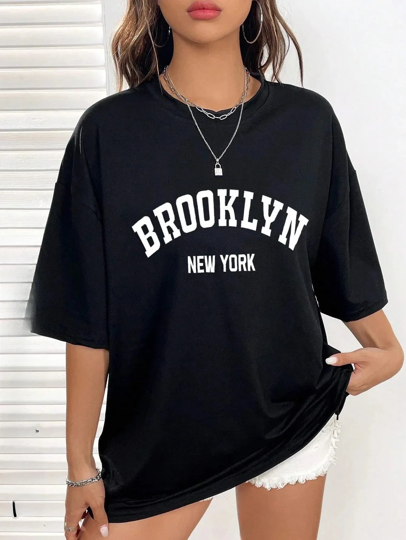 Women’s Round Neck Letter Print T-Shirt | Casual Streetwear Brooklyn New York Retro Summer Top