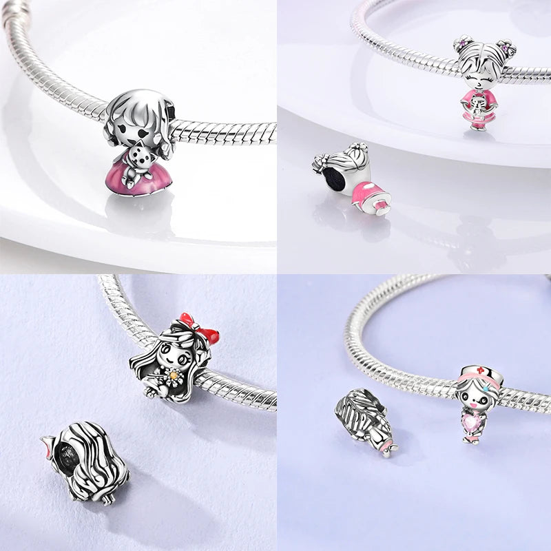 Original 925 Sterling Silver Girls Charms | Love Heart & Family Bead Pendant for Bracelets, Women’s Jewelry Gift