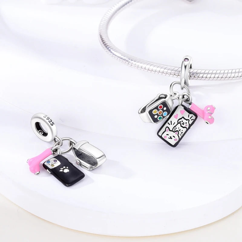 925 Sterling Silver Funny Playable Charms Beads | Smart Watch Tarot Bike Travel Dangle Fit Pandora Bracelet DIY Jewelry