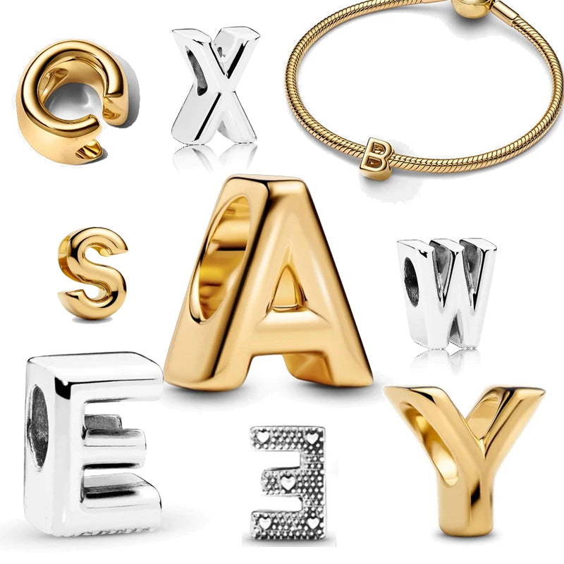 925 Sterling Silver A–Z Alphabet Letter Charms | Gold & Silver Beads for Women DIY Bracelet Jewelry