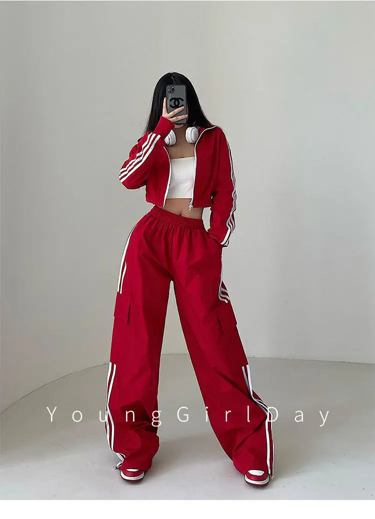 Women’s High Waist Wide Leg Pants | American Style Loose Straight Trousers with Elastic Waist & Cuffed Hem