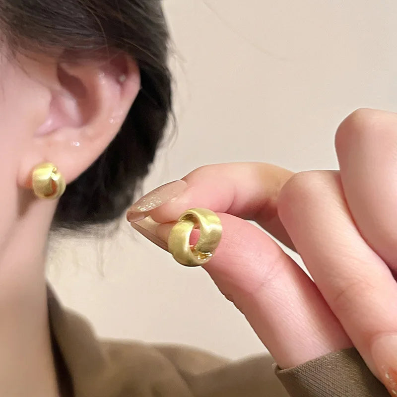 New 925 Sterling Silver Hoop Earrings – Matte Circle Geometric Punk Clip Earrings for Women & Girls