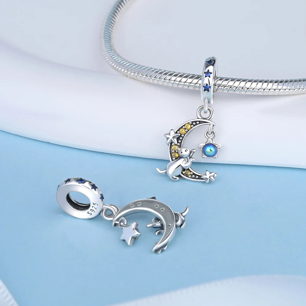 2025 Hot Sale 925 Sterling Silver Moon, Star & Cat Dangle Charm Bead | Fit Pandora Bracelet
