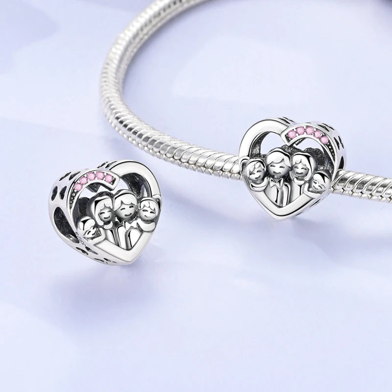 New Love Heart Shaped 925 Sterling Silver Charms – Family & Friendship Charm Beads Fit Original Bracelets for Women