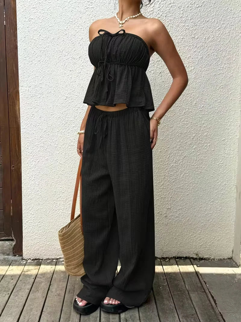 Women’s 2-Piece Casual Lace-Up Set – Top & Pants Outfit 👚👖✨