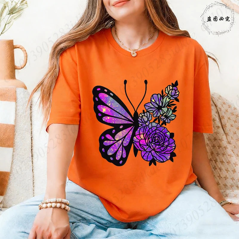 Women's Butterfly Flower Graphic T-Shirt – Aesthetic Short Sleeve Casual Summer Tee 2026 🦋🌸